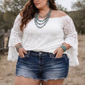 Vigoss Heritage Fit Flap Pockets Sequin Embellished Denim Shorts Sz 18 Dark Wash